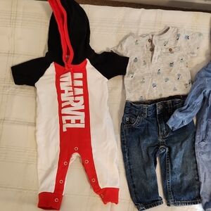 Marvel Infant Romper with Hood + Jeans And 7 For All Mankind Jumper 6m